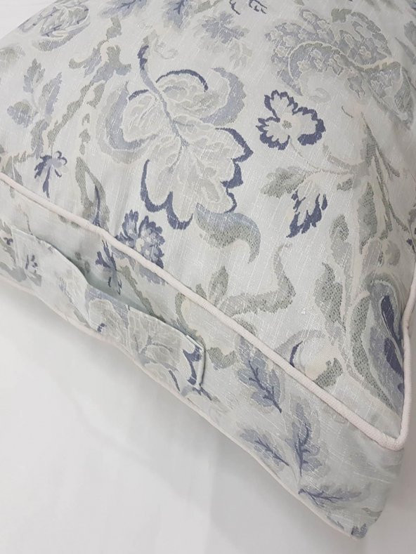Gri Çiçekli Büyük Yer Minderi Kılıfı 60-60-10 cm Fermuarlı Fitillli - 2