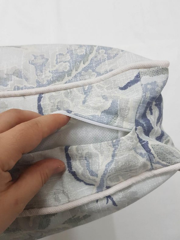 Gri Çiçekli Büyük Yer Minderi Kılıfı 60-60-10 cm Fermuarlı Fitillli - 3