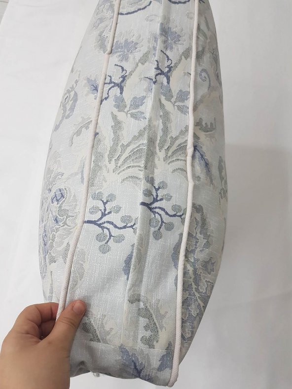 Gri Çiçekli Büyük Yer Minderi Kılıfı 60-60-10 cm Fermuarlı Fitillli - 5