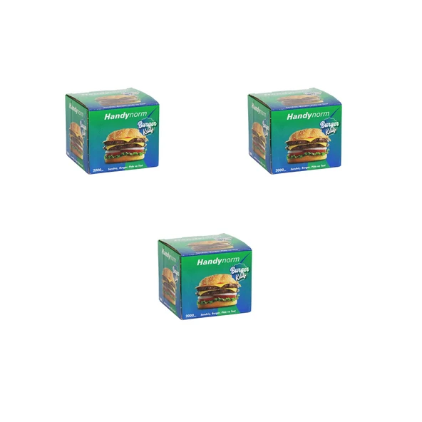 Handynorm Hamburger Burger Pide Tost Sandviç Kılıfı Poşeti - 12.5x12.5 Cm. - 2000 Adetlik 3 Kutu - 1