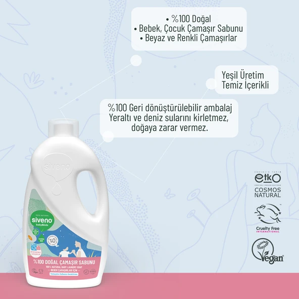 Siveno %100 Doğal Bebek Çamaşır Sabunu Kendinden Yumuşatıcılı Bitkisel Deterjan Konsantre Vegan 1000 ml X2 Adet - 7