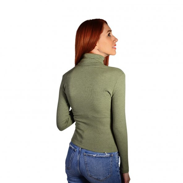 Marcatella Kadın Yeşil Boğazlı Basic Triko Body - 4