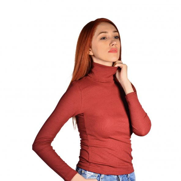 Marcatella Kadın Kırmızı  Boğazlı Basic Triko Body Kazak - 3