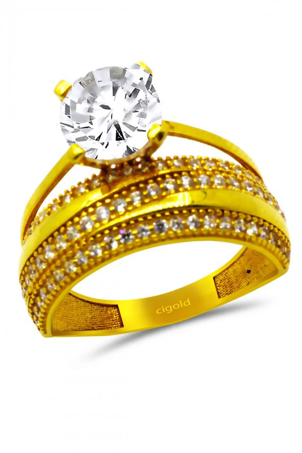 Cigold 22 Ayar Alyanslı Tektaş Yüzük OA-16C1YZK0583055184