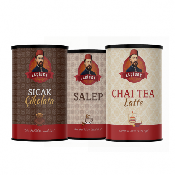 Elçibey Salep + Elçibey Sıcak Çikolata +Elçibey  Chai Tea Latte 400 Gr. x 3 Teneke Kutu