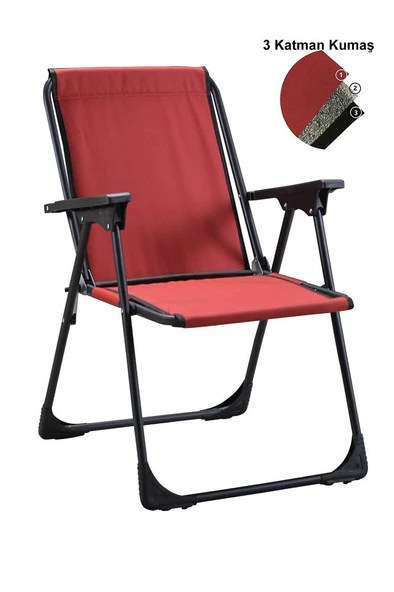 Leva Lüks Katlanır Sandalye Metal Ayaklı Kırmızı - 3