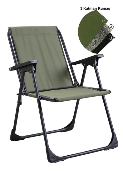 Leva Lüks Katlanır Sandalye Metal Ayaklı Haki - 3
