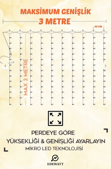 Perde Led 3mx3m Kumandalı 8 Fonksıyonlu 300 Ledli 10 Sarkıtlı Peri Ledi Usb Girişli - 5