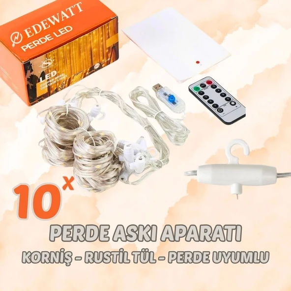 Perde Led 3mx3m Kumandalı 8 Fonksıyonlu 300 Ledli 10 Sarkıtlı Peri Ledi Usb Girişli - 3