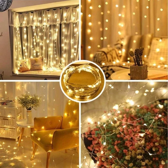 Perde Led 3mx3m Kumandalı 8 Fonksıyonlu 300 Ledli 10 Sarkıtlı Peri Ledi Usb Girişli - 4