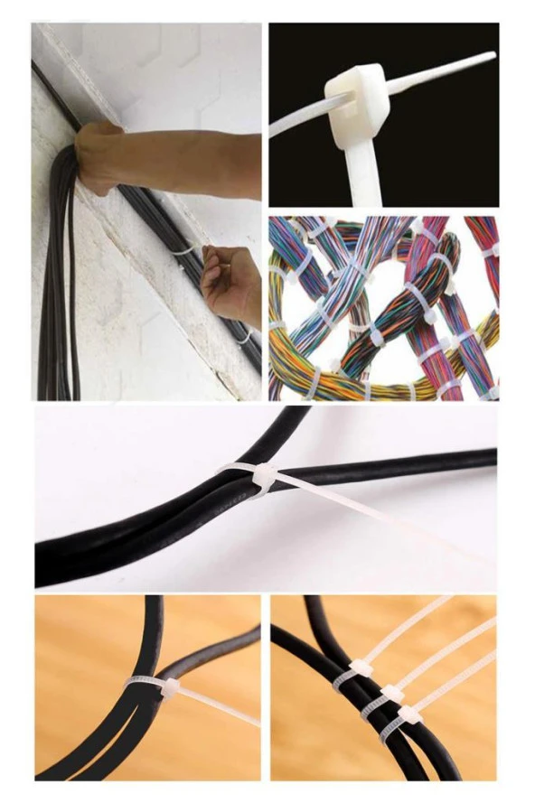 Çetsan 3,6*250 Kablo Bağı Beyaz - Cırt Kelepce - Klips (100 Adet) - 4