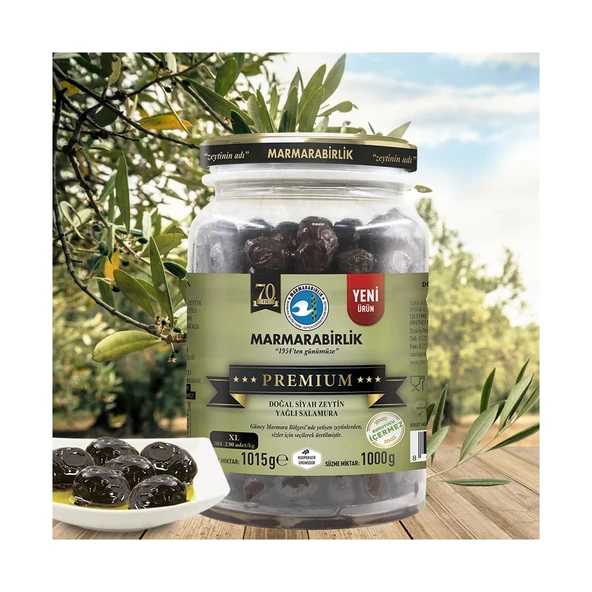 Marmarabirlik Premium XL Siyah Zeytin 1000 gr Cam Pet x 4 Adet - 3
