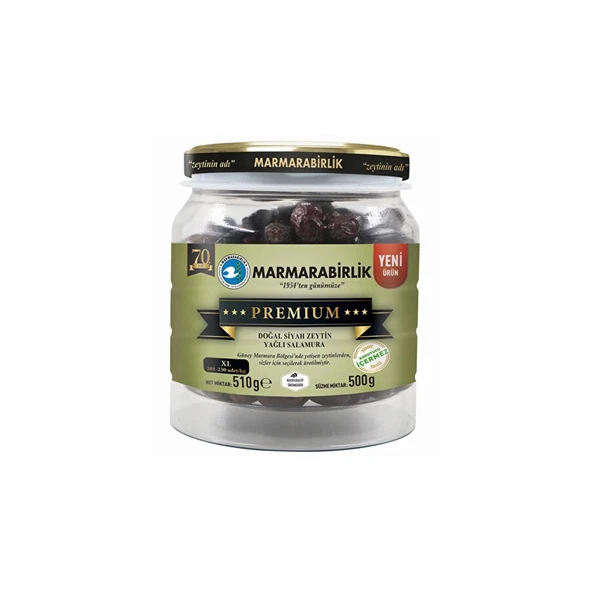 Marmarabirlik Premium XL Siyah Zeytin 500 gr Cam Pet