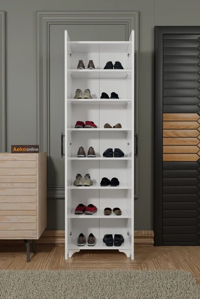 AEKA AE-3085 SELEN BEYAZ AYAKKABILIK, 7 RAFLI, AYAKLI, 2 KAPAKLI ÇOK AMAÇLI DOLAP, KİLER DOLABI - 3