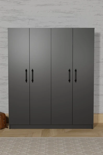 AEKA AE-1054 ARENA ANTRASİT GRİ GARDIROP 4 KAPAKLI 2 ASKILIKLI, 6 RAFLI DOLAP - 5