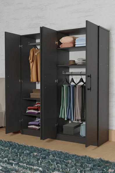 AEKA AE-1054 ARENA ANTRASİT GRİ GARDIROP 4 KAPAKLI 2 ASKILIKLI, 6 RAFLI DOLAP - 6