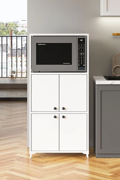 AEKA AE-2065 Nergis Beyaz Çok Amaçlı Mutfak Dolabı&Banyo Dolabı, 4 Kapaklı, Mikrodalga Fırın Dolabı,Raflı - Resim 6