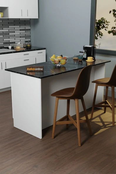 AEKA AE-2040 Vera Mutfak Adası Bar Masası Yemek Masası Dolaplı, Beyaz/S.MERMER Raflı, Çok Amaçlı 160 cm - 3