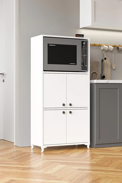 AEKA AE-2065 Nergis Beyaz Çok Amaçlı Mutfak Dolabı&Banyo Dolabı, 4 Kapaklı, Mikrodalga Fırın Dolabı,Raflı - Resim 5
