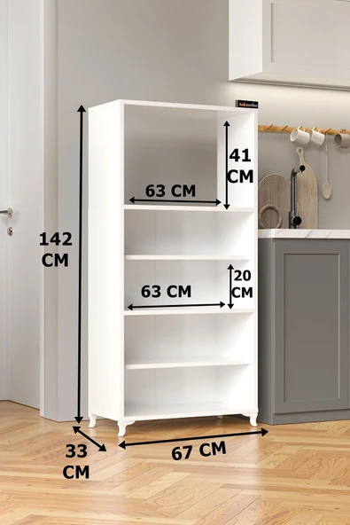 AEKA AE-2065 Nergis Beyaz Çok Amaçlı Mutfak Dolabı&Banyo Dolabı, 4 Kapaklı, Mikrodalga Fırın Dolabı,Raflı - Resim 4