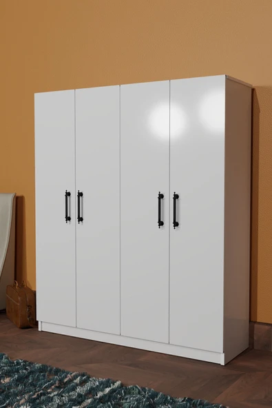 AEKA AE-1054 ARENA BEYAZ GARDIROP 4 KAPAKLI 2 ASKILIKLI, 6 RAFLI DOLAP - Resim 5