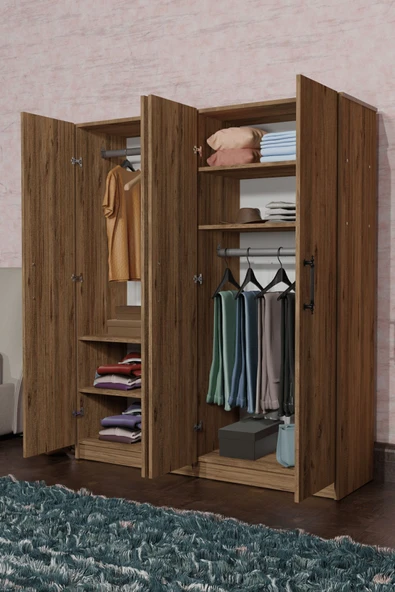 AEKA AE-1054 ARENA ATLANTİK ÇAMGARDIROP 4 KAPAKLI 2 ASKILIKLI, 6 RAFLI DOLAP - 6