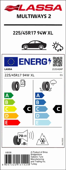 Lassa 225/45R17 94W Xl Multıways 2 C-C-70 4 Mevsim Oto Lastiği (Üretim Yılı: 2024) - 2