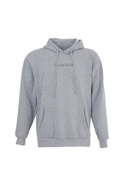 Erkek Baskılı Kapüşonlu Sweat Gri - 2