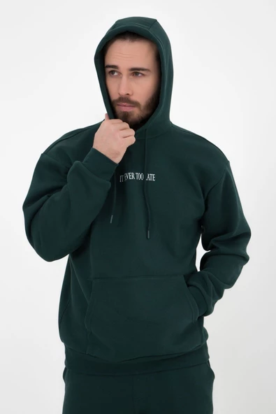 Erkek Baskılı Kapüşonlu Sweat Gri - 10