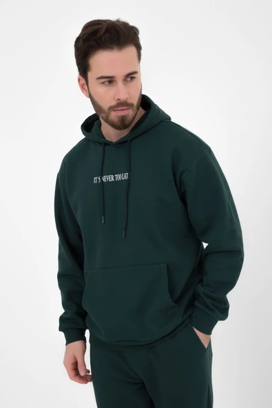 Erkek Baskılı Kapüşonlu Sweat Gri - 8