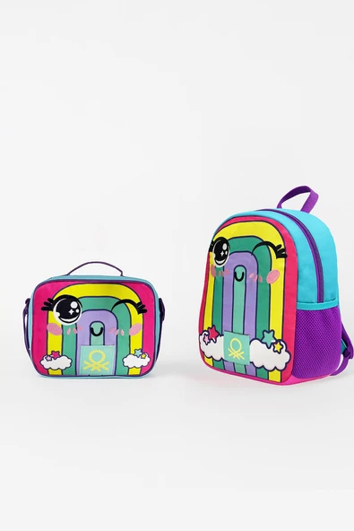 Gökkuşağı Desenli Anaokul Çantası Seti(Anaokul Çantası, Beslenme Çantası) ürün görseli 1