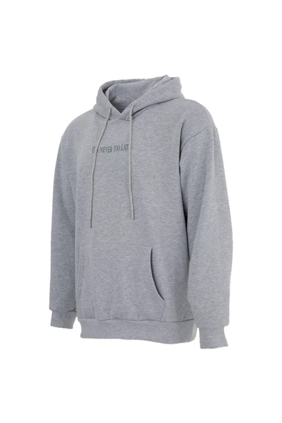 Erkek Baskılı Kapüşonlu Sweat Gri - 4