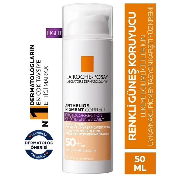 La Roche Posay Anthelios UV Daily Pigmentcorrect Light SPF50+ Leke Karşıtı ve Cilt Tonu Eşitleyici Yüz Güneş Kremi 50ml