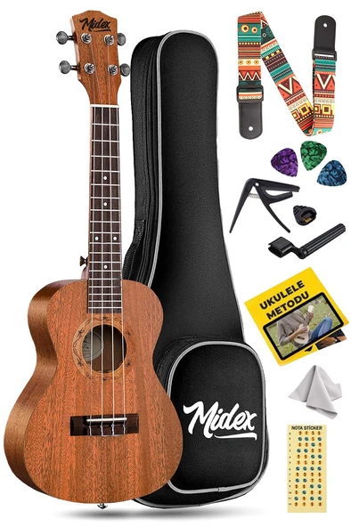 Midex TN-26M Set Maun Tenör Ukulele (Softcase Capo Metod Nota Sticker Askı Pena)