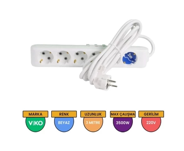 VİKO MULTİLET ALTILI 3MT GRUP PRİZ TOPRAKLI