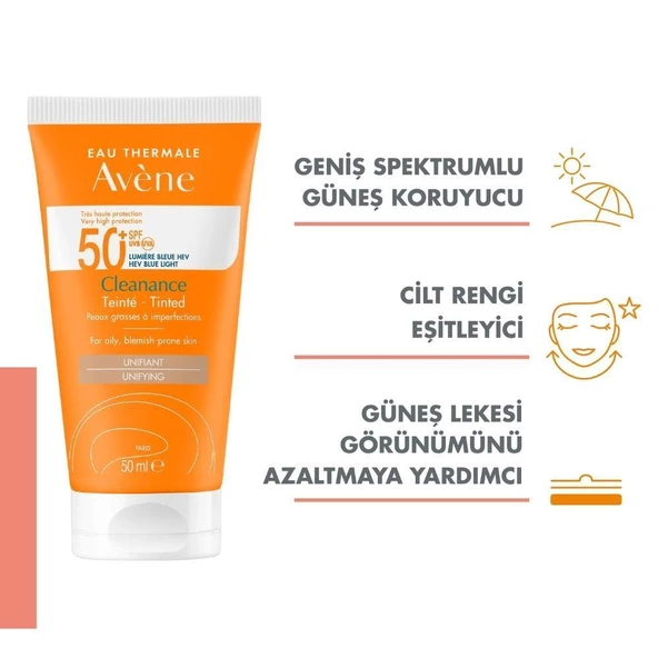 Avene Solaire Cleanance SPF 50+ Yağlı Ciltler için Renkli Güneş Koruyucu 50 ml - Resim 2