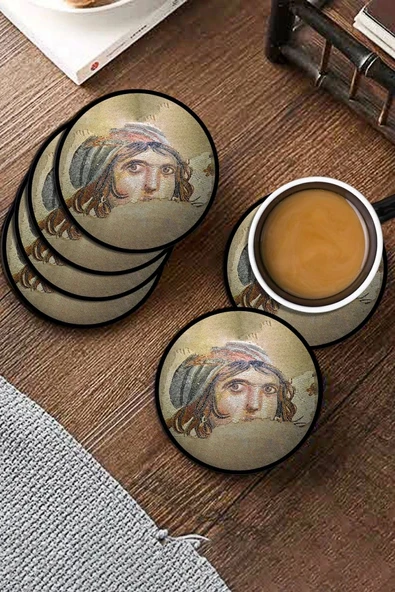 Valerine Life Zeugma Çingene Kız Figürlü Yıkanabilir Kaydırmaz Ofis Çay ve Fincan Bardak Altlığı 10x10cm 6 Adet - 3