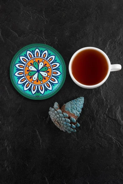 Valerine Life Yeşil Mandala Papatyalı Yıkanabilir Kaydırmaz Ofis Çay ve Fincan Bardak Altlığı 10x10cm 6 Adet ürün görseli 1