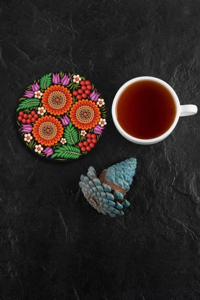 Valerine Life Kırmızı Papatyalı Yıkanabilir Kaydırmaz Ofis Çay ve Fincan Bardak Altlığı 10x10cm 6 Adet ürün görseli