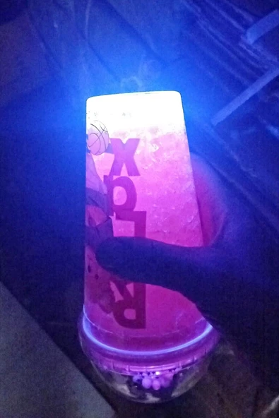 Suluk Pipetli Buzlu Cam Görünümlü Led Işıklı 450 ML Çift Katman Mika Su Şişesi 2087 Mavi - 2