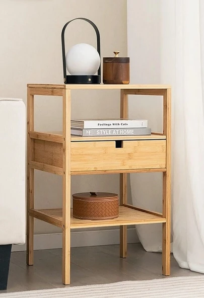 Bambu 3 Katlı Çekmeceli Oturma Odası Yatak Odası Komodini Raflı Komodin ürün görseli