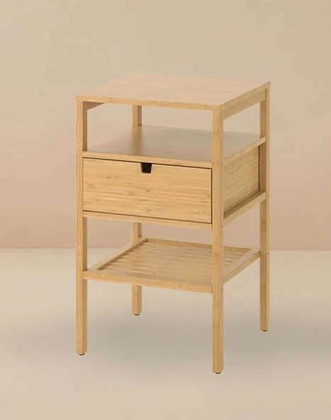 Bambu 3 Katlı Çekmeceli Oturma Odası Yatak Odası Komodini Raflı Komodin - Resim 4