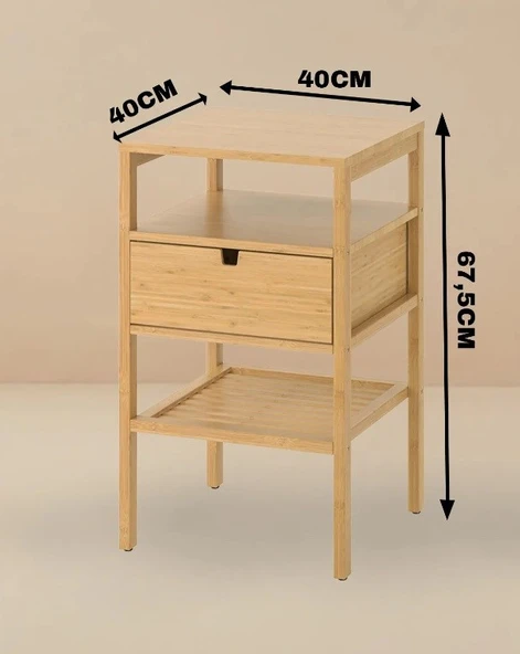 Bambu 3 Katlı Çekmeceli Oturma Odası Yatak Odası Komodini Raflı Komodin - Resim 5
