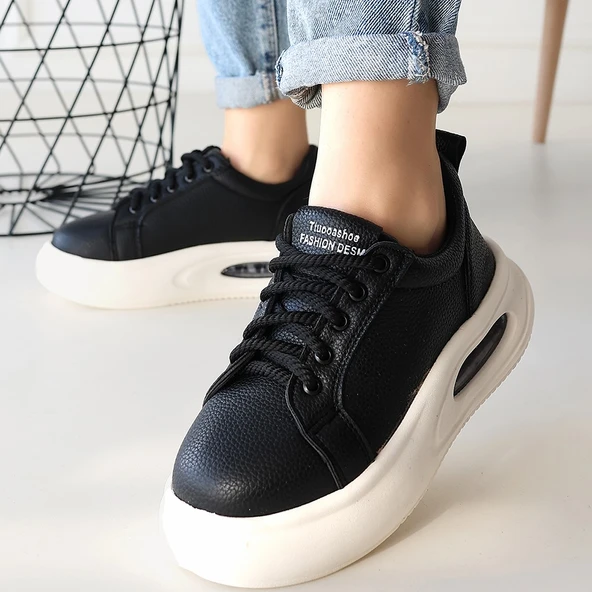 Chris Siyah Cilt Bağcıklı Spor Ayakkabı - 4