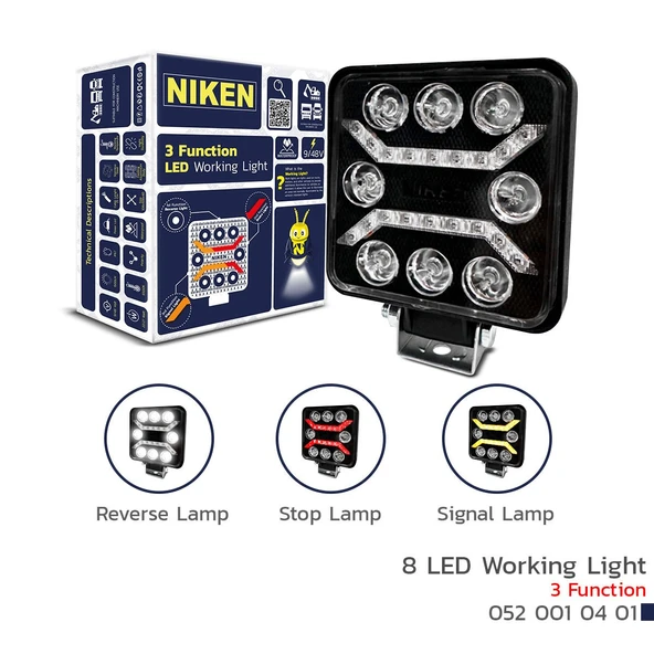 NİKEN Çalışma lambası ledli pro kare 8 ledli 3 fonksiyonlu niken