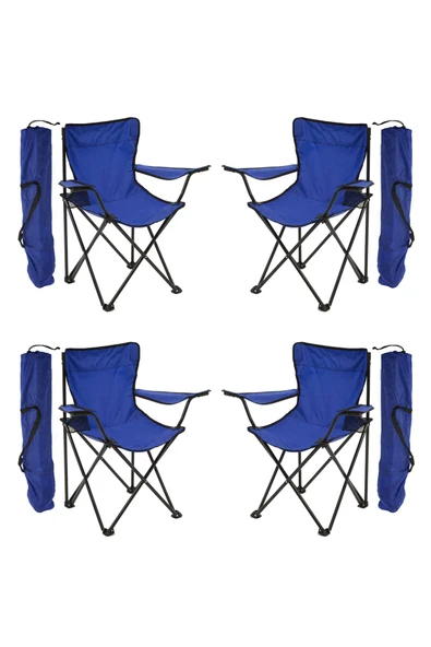 EXENT Lacivert - 4'LÜ Rejisör Kamp Sandalyesi Katlanır Çantalı Piknik, Plaj, Balıkçı Sandalyesi
