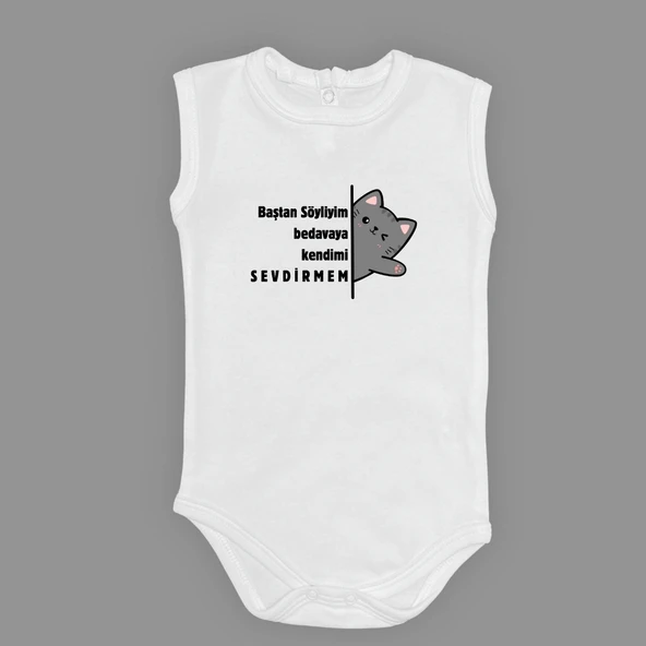 Baştan Söyliyim Kedi Baskılı Bebek Body Zıbın Çıtçıtlı Badi - Resim 3
