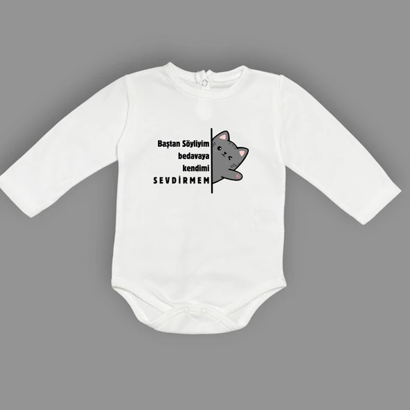 Baştan Söyliyim Kedi Baskılı Bebek Body Zıbın Çıtçıtlı Badi - Resim 18