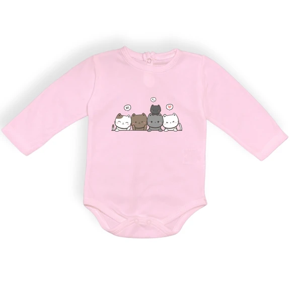 Sevimli Kediler Baskılı Bebek Body Zıbın Çıtçıtlı Badi - Resim 29