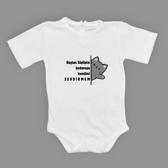 Baştan Söyliyim Kedi Baskılı Bebek Body Zıbın Çıtçıtlı Badi - Resim 16